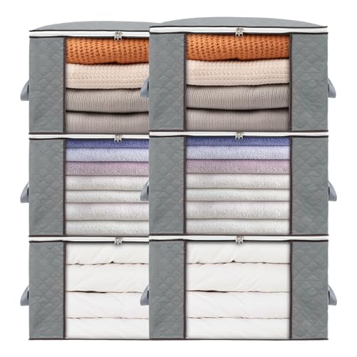combocube 6 Pack Closet Organizers and Storage Containers, Clothes Storage Bins, Storage Bags with Large Clear Window & Handles for Comforter, Pillow, Quilt, Bedding, Clothes - color: Gray, Clear (6-Pack), size: Small