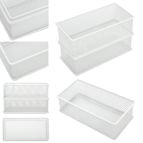 Annova Mesh Stackable Drawer Cabinet and Shelf Organizer Bins Storage Basket School Office Supply Holder Tray- Set of 2 (White, 3x6x2 Inch) - color: White, size: 3x6x2 Inch