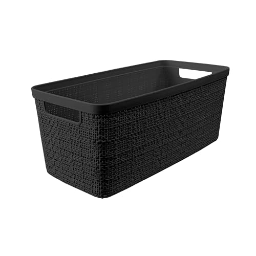 Curver Set of 8 Slim 6.8L Jute Decorative Plastic Organization and Storage Baskets - Perfect Bins for Home Office, Closet Shelves, Kitchen Pantry and All Bedroom Essentials, Black - color: Black, size: Slim 6.8L