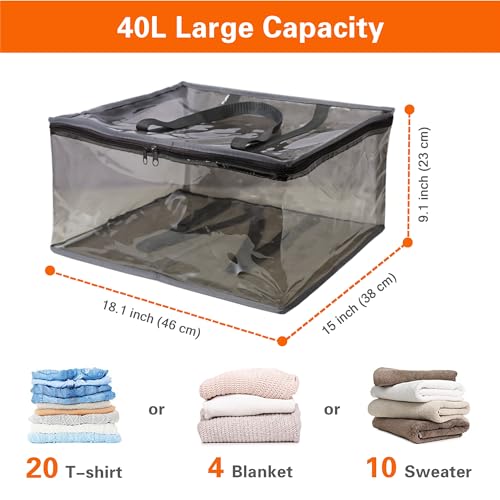 Vieshful Grey 40L Clear Clothes Storage Bag with Zipper 5 Pack Colorful Clothes Organizer Vinyl Storage Bag for Comforter, Blanket, Bedding, Duvet, Transparent Moving Totes, Grey - color: Grey-5 Pack, size: 40L