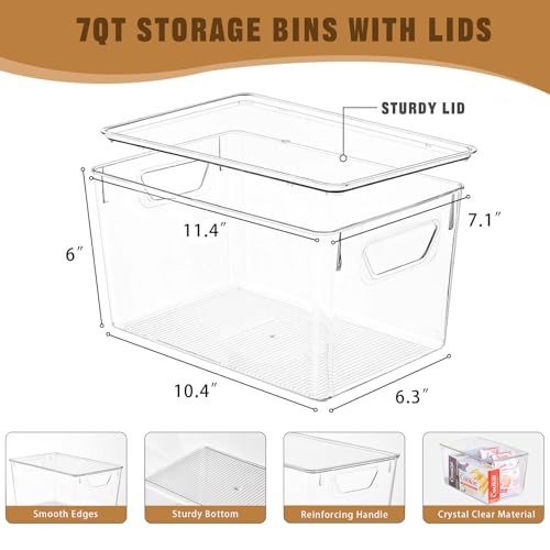 6 Pack Clear Storage Bins with Lids, 7 Quart Stackable Storage Boxes for Storage and Organization, Plastic Storage Containers with Lids, Plastic Bins with Handles for Office, Bedroom, Study Room - size: 6 Pack