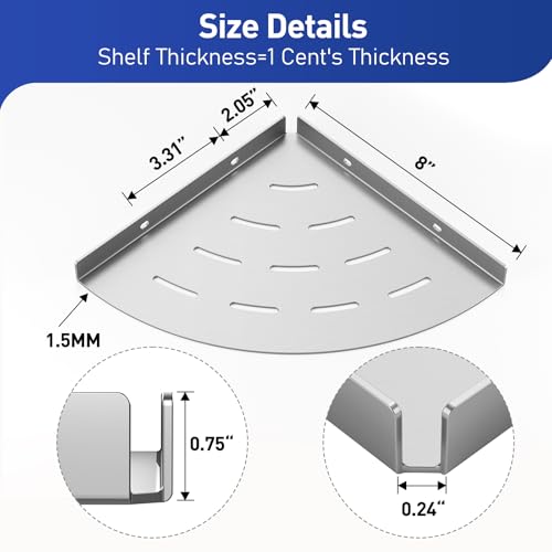 Corner Shower Shelves Load Capacity 40 Lbs 304 Stainless Steel Shelf for Shower Will Not Rust 8in Shower Corner Shelf Brushed Nickel Drilling Installation - color: Brushed Nickel