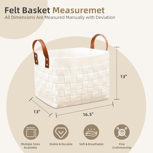 BOLDMONEKY Blankets Basket 16.5 " x13 " x13 " , Large Rectangular Laundry Hamper with Leather Handle, Soft Dog Toy Basket for Storage-Beige - color: Beige