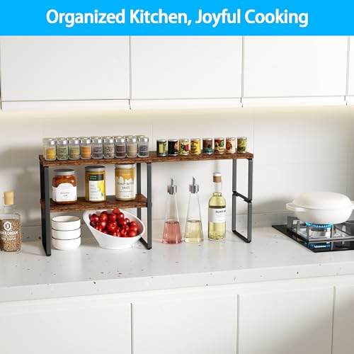 Golener Countertop Organizer Corner Shelf, 2-Tier Adjustable Stackable Corner Shelves for Kitchen, Spice Rack, Coffee Area, Over Sink, Bathroom, Dresser Table, Corner Counter Shelf Stand, Rustic Brown - color: Rustic Brown, size: Medium Standard