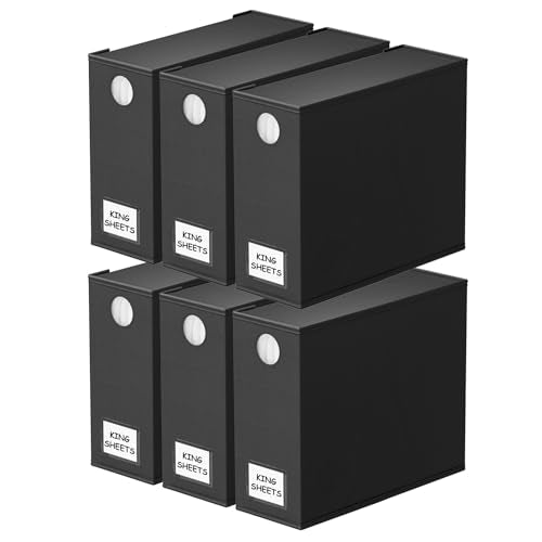 SpaceAid 6 Pack Bed Sheet Organizers and Storage, Foldable Sheet Organizer for Linen Closet, Sheets Set Folder Keeper with Window XL (Queen & King Size) Bedding Container, (Black, 6 Pack) - color: Black, size: 6 Pack