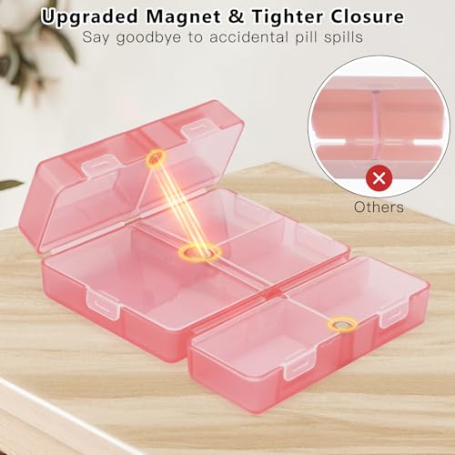 FYY Daily Pill Organizer, 7 Compartments Portable Pill Case Travel Pill Organizer,[Folding Design] Pill Box for Purse Pocket to Hold Vitamins,Cod Liver Oil,Supplements and Medication-Clear Red - color: Clear Red, size: Small (1 Piece)