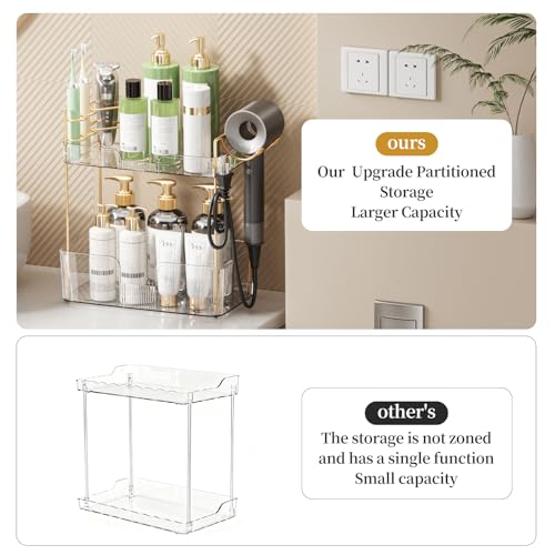 Bathroom Counter Organizer for Vanity, Makeup Organizer Countertop with Holder, Large Capacity Storage Rack, Perfect Large Skincare, Hair Care, Perfume, Easy to Install (Clear, 2Tiers) - color: Clear, size: 2 Tiers