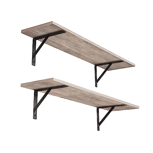 DINZI LVJ Wall Shelves, 23.6 x 7.9 x 6.1 Inch Floating Shelves for Wall, Set of 2, Easy-to-Install Wall Storage Ledges with Sturdy Metal Brackets for Living Room, Bathroom, Kitchen, Greige - color: Greige, size: 23.6 Inch