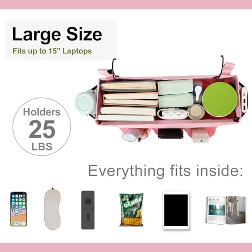 Surblue Bedside Organizer with Hook Caddy Hanging Storage Bag with Adjustable Straps and Water Bottle Holder for Home, College Dorm, Hospital Accessories, Crib Bed Rail, Pink, 2PCS - color: 2Pcs Pink