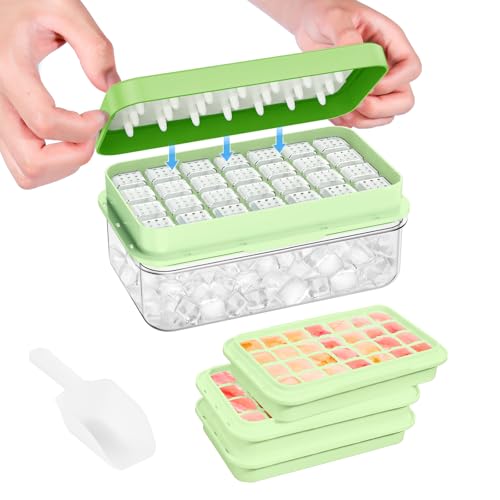 PHINOX Ice Cube Tray with Lid and Bin, 3 Pack Plastic Ice Cube Tray Molds, 84 pcs Ice Trays for freezer, Chilling Drinks, Whiskey & Cocktails, with Ice Container and Ice Scoop, BPA-Free - color: Green, size: 0.8"-3tier