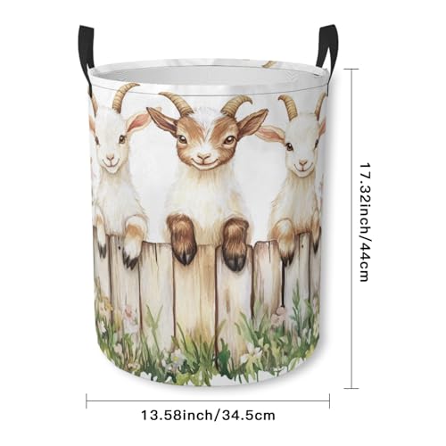 Cute Goats Laundry Basket Animal Foldable Laundry Hamper with Handles Clothes Storage Bin for Household Bedroom Bathroom Dorms 17.3"x13.6" - color: Cute Goats
