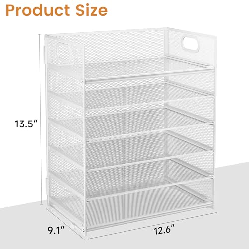 Subekyu 6 Tier Paper Organizer for Desk with Handle, Metal Mesh Desk Office File Folder Paper Letter Tray Accessories Organizer Sorter for Home, School, Office Desktop Document Organization - White - color: White