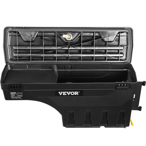 VEVOR Truck Bed Storage Box, Compatible with 2015-2020 Ford F150 R, Waterproof ABS Wheel Well Tool Box with Lockable Lid and Password Padlock, 6.6 Gal/25 L Truck Bed Toolbox, Passenger Side, Black - size: Passenger Side, style: F150