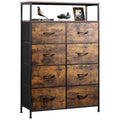 WLIVE Fabric Dresser for Bedroom with Open Shelves, Tall Dresser with 8 Drawers, Storage Tower with Fabric Bins, Chest of Drawers for Closet, Hallway, Rustic Brown Wood Grain Print - color: Rustic Brown Wood Grain Print, style: Raised Shelves