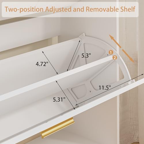 LYNSOM 2er Set Shoe Cabinet with 4 Flip Drawers, White Shoe Storage Cabinet, Slim Wooden Freestanding Shoe Rack, Shoe Organizer with Fluted Panel for Entryway Hallway - color: White, size: Set of 2
