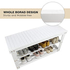 SMIBUY Bamboo Shoe Rack Bench, 3-Tier Shoe Organizer Storage Shelf for Entryway Hallway Bathroom Living Room (White) - color: White