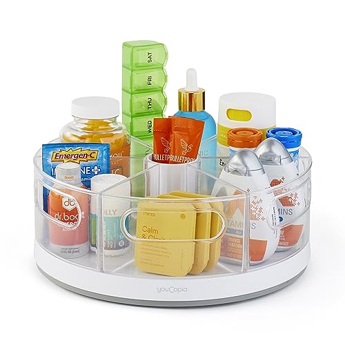 YouCopia Crazy Susan Lazy Susan Organizer, 6 BPA-Free Removable Clear Bins with Handles, Rotating Storage Turntable for Kitchen Cabinet, Pantry and Bathroom Organization,White - size: 6 Bins