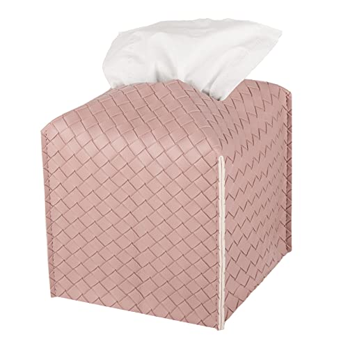 Tissue Box Cover PU Leather Tissue Holder Square Facial Tissue Case Facial Paper Organizer Dispenser for Bathroom, Vanity Countertop, Tabletop, Car, Pink - color: Pink, size: Square