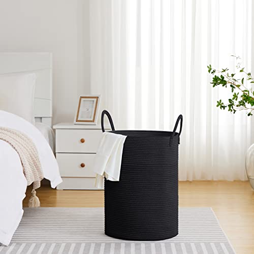 VIPOSCO Large Laundry Hamper, Tall Woven Rope Storage Basket for Blanket, Toys, Dirty Clothes in Living Room, Bathroom, Bedroom - 72L Black - color: Black, size: 72L