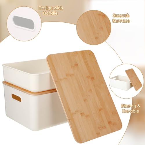 Suzile 6 Packs Plastic Storage Bins with Bamboo Lids Christmas Stackable Storage Containers for Xmas Decoration Ornaments Document Paper Organizing, with Labels and Marker(Medium Large) - size: Medium Large