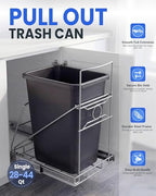 Pull Out Trash Can Under Cabinet Adjustable Trash Can Holder for 7 to 11 Gallon Bin Bottom Mount Slide Out Trash Rack for Narrow Cabinets(Silver, No Bin Included) - color: Silver