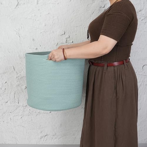 XUANGUO Cotton Rope Basket For Girls Boys Kids 16”X14” Baby Laundry Baskets Nursery Bin Round Woven Basket Organizer For Storage Toys Blankets Shoes Clothes green - color: green