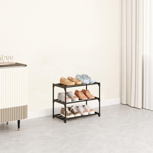 Metal Stackable Small Shoe Rack Organizer, Narrow Shoe Racks for Closets Entryway, Shoe Stand,Shoe Shelf with Handle (3-Tier-Black) - size: 3-Tier-Black