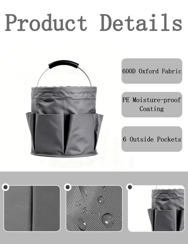 Cleaning Caddy with Handle, Cleaning Products Organiser, Foldable Storage Basket, Large Supply Organiser 17L with 6 Pockets, Portable Cleaning Caddy for Home & Garden (Dark Grey) - color: Dark Grey