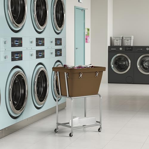 ELYKEN Rolling Laundry Hamper with Wheels, Laundry Cart with Removable Bag, Heavy Duty Metal Frame, 2-Tier Clothes Basket Hamper with Shelf for Closet, Bedroom, Bathroom, Laundry Room, Camel Brown - color: Camel Brown, size: 20.3"l X 15.9"w X 30.9"h