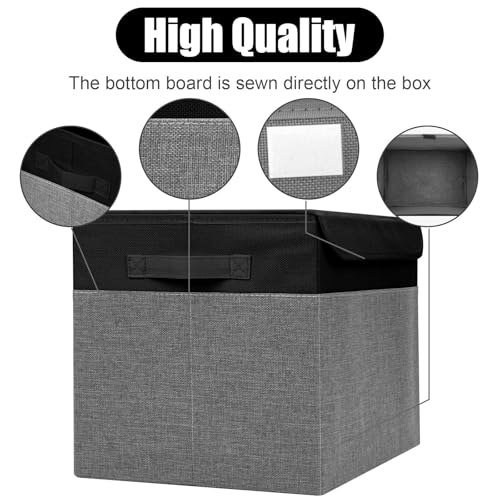 Bagnizer Large 42 Quarts Fabric Storage Bins with Lids [2-Pack] Linen Collapsible Foldable Storage Cubes, Closet Organizer Containers boxes with Handles for Home Office (16.7 x 12 x 12, Black & Gray) - color: Black & Gray, size: Large - 2 Pack