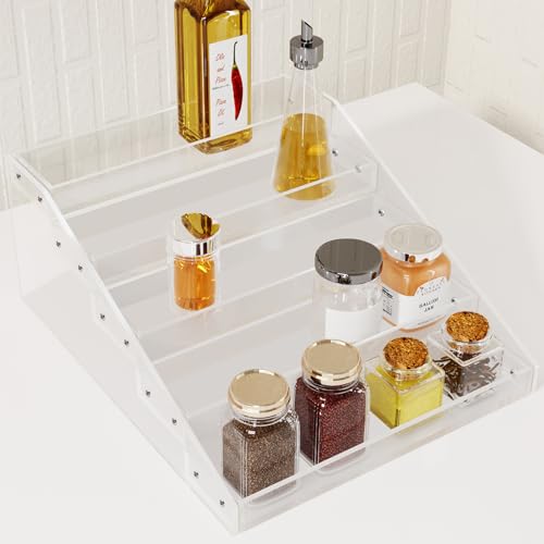 WUIVIUT Spice Rack Organizer For Cabinet, 3 in/Tier Acrylic Tiered Spice Shelf Can Storage Organizer for Kitchen Pantry Countertop - size: Widen-5 Tier - inner width 3''