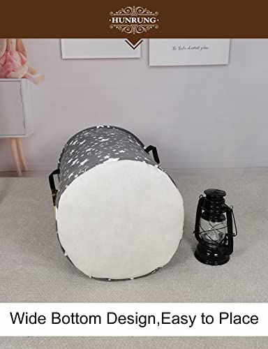 Laundry Hamper,Large Canvas Fabric Lightweight Storage Basket Toy Organizer Dirty Clothes Collapsible Waterproof for College Dorms, Children Bedroom,Bathroom（Round star） - color: Round star