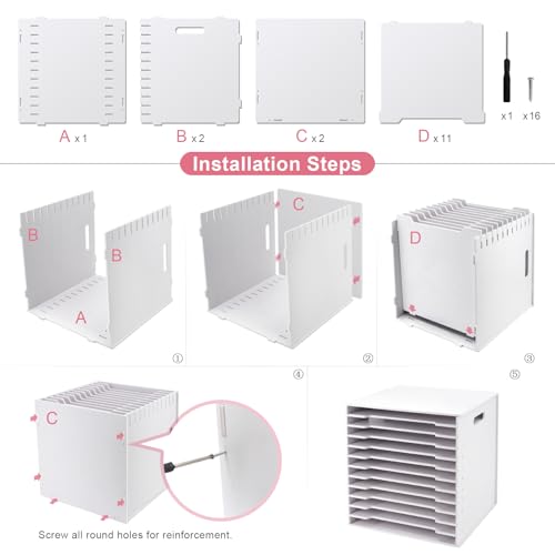 SONGWAY 12x12 Paper Storage Organizer - 13 Tier Desk File Organizer with Adjustable Shelves, Letter Mail Tray, 12x12 Stackable Scrapbook Paper Storage Cube for Home Office Classroom