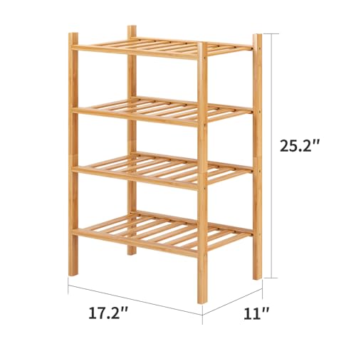 Small Shoe Rack, 4-Tier Bamboo Stackable Shoe Shelf Storage Organizer, Shoe Stand for Closet, Entryway and Hallway - color: Natural, size: 4-Tier-Short