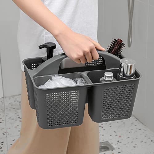 UUJOLY Plastic Portable Shower Caddy Bucket, Cleaning Shower Basket with Handle Compartments Storage Organizer for Bathroom Kitchen College Dorm Sink, Dark Grey - color: Dark Grey