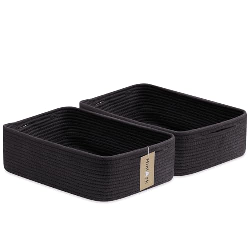 MiniArk Large Shallow Organizing Baskets 15x11x5.1 Inches - Rope Woven Storage Bins for Bathroom, Shelves, Cube Closet, Black 2 Packs - color: Black, size: 2pcs-L15×W11×H5.1"