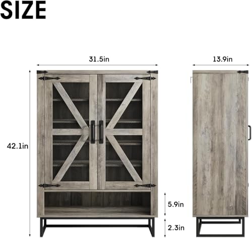 Maupvit 42.1" Farmhouse Shoe Cabinet with Ventilated Mesh Doors, 6-Tier Shoe Storage Cabinet with Adjustable Shelves & Metal Legs, Rustic Wooden Shoe Rack Organizer for Entryway, Hallway, Foyer, Grey - color: Grey