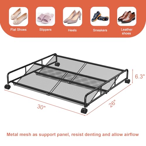 Under Bed Shoe Storage Organizer, Metal Mesh Under Bed Storage Containers with Wheels, Shoe Organizer Drawer Space Saving for Bedroom, 1 Pack - size: 1 Pack