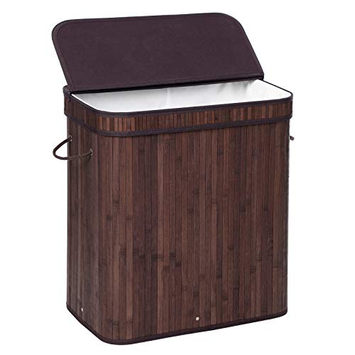 SONGMICS Laundry Hamper with Lid, Bamboo Launry Basket with Handles, Foldable Storage Basket for Laundry Room, Bedroom, 100L, Brown ULCB063K02 - color: Chestnut Brown, size: 100 L
