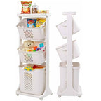 Japard 83 Litres Rolling Laundry Hamper Ultra Slim, Vertical 3 Sorter Cart with Wheels and Breaks, 3-tier Baskets Detachable for Dorm, Closet, Easy Assembly White Gray - size: 3 Tier