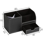 KINGFOM Desk Organizer Office Supplies Caddy Pu Leather Multi-function Storage Box Pen/Pencil,Cell phone, Business Name Cards Remote Control Holder with Small Drawer Black - color: Black