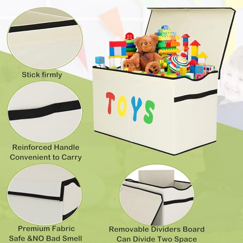 YOLOXO Toy Box Chest, Collapsible Sturdy Storage Bins with Lids, Extra Large Kids Toy Storage Organizer Boxes Bins Baskets for Kids, Boys, Girls, Nursery Room, Playroom, Closet (New Beige) - color: New Beige