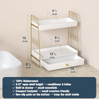 Bathroom Counter Organizer with Drawer, Slim 2-Tier Vanity Countertop Storage Shelf for Skincare, Toiletries & Small Essentials (White) - color: White