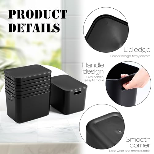 Hoolerry 8 Pieces Colorful Storage Bins with Lid, Plastic Storage Basket Organizing Container Stackable Box with Handle for Shelves Desktop Playroom Office(14.2 x 10.2 x 9.5 Inch,Black) - color: Black, size: 14.2 x 10.2 x 9.5 Inch