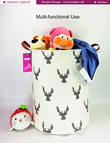 Laundry Hamper Large Canvas Fabric Lightweight Storage Basket/Toy Organizer/Dirty Clothes Collapsible Waterproof for College Dorms, Boys and Girls Bedroom,Bathroom(grey deer) - color: grey deer