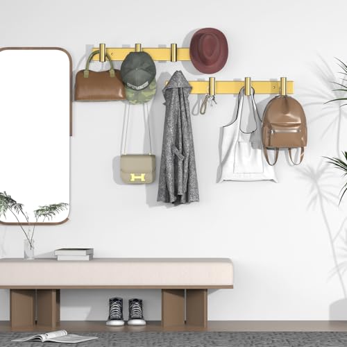 VAEHOLD Hat and Coat Wall Mount Rack - Hooks for Robes, Bags, Keys, and Towels - Bathroom Towel Hanger Organizer (Gold, “T“ Shape 4 Hooks 2 Pack) - color: Gold, size: “T“ Shape 4 Hooks 2 Pack