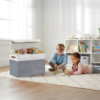 DECOMOMO Large Toy Storage Box with Lid - 25L x 12W x 16H inches Toy Chest Storage Bin with Divider for Kids, Nursery, Playroom (Grey & White)