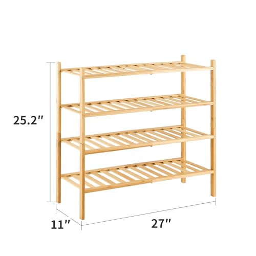 4-Tier Bamboo Shoe Rack for Entryway, Stackable | Heavy Duty | Multi-Function, Free Standing Shoe Racks for Bedroom Hallway Closet - color: Natural, size: 4-Tier-Standard