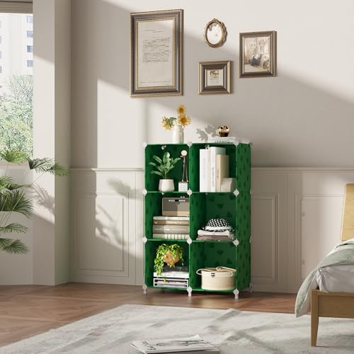 UNKU Cube Storage Organizer, 6 Cube Closet Organizer Storage Shelves, DIY Stackable Bookcase, Clothes Organizer Shelf for Closet, Bedroom, Living Room, Cabinet, Home, Office, Green - color: Red, size: 6cube