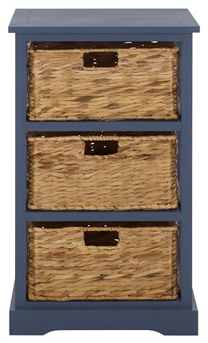 SAFAVIEH Home Collection – Halle Blue 3-Drawer Basket Storage Side Table, Coastal Accent Design, Fully Assembled (AMH5738H) - color: Blue